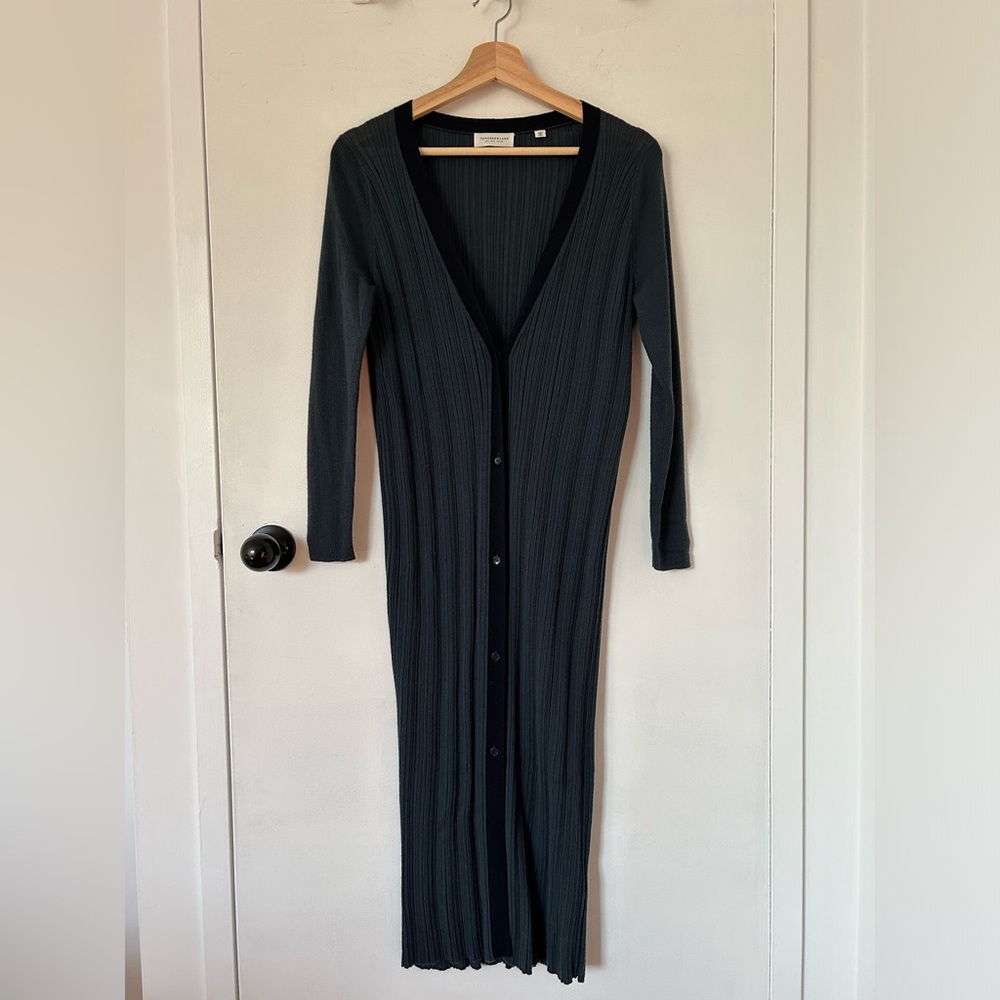 TOMORROWLAND TEAL AND NAVY LONG CARDIGAN SIZE M